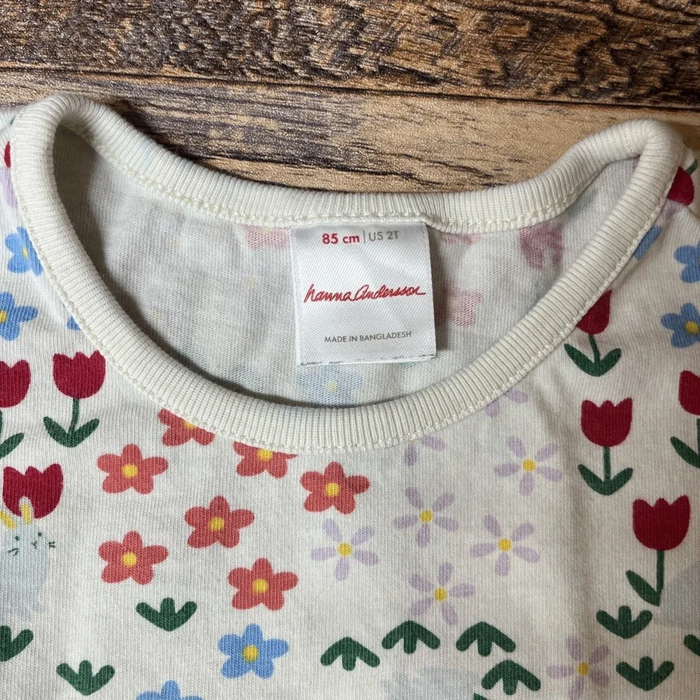 Hanna Andersson Floral Dress Toddler Girl 2T Bunny Cotton Long Sleeve Pockets